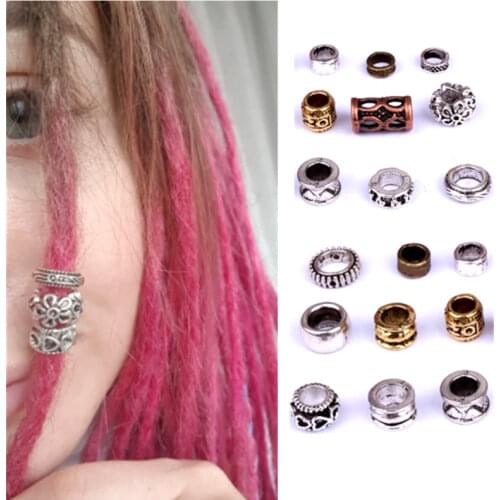 5 Pcs Antique Silver Gild Hair Braid Dread Dreadlock Beads Cuffs Tuber 30 Style for Hair Braiding Tool Styling Accessories