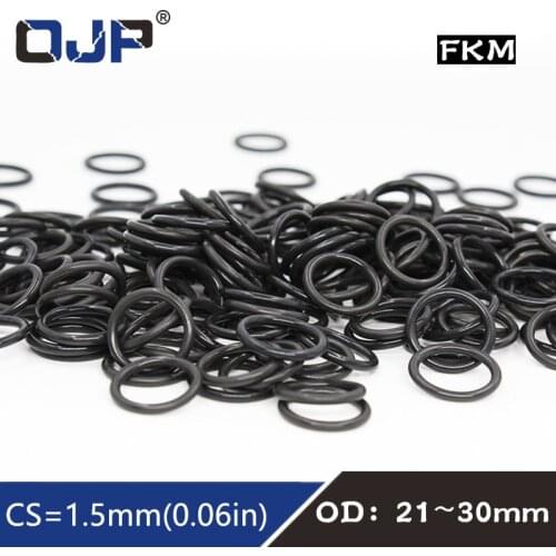 5PCS/lot Fluorine rubber Ring Black FKM Seal 1.5mm Thickness OD21/22/23/24/25/26/27/28/29/30mm Rubber O-Ring Seal Gasket Washe