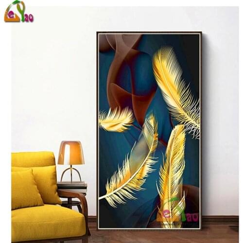 Full Square Round Drill 5D Diamond Painting Abstract Gold Feather DIY Diamond Embroidery Cross Stitch Home Decoration Art
