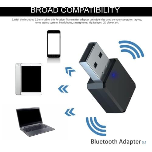 KN318 Bluetooth Adapter,5.1 Bluetooth Receiver Stereo Hands-Free Call USB/AUX Output Portable,for Home Car Office,Black