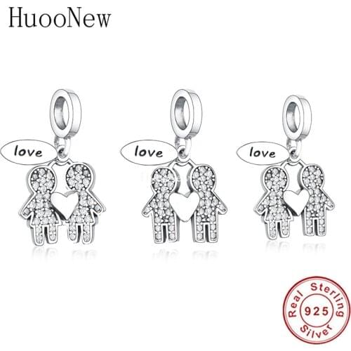 Fit Original Pandora Charm Bracelet 925 Sterling Silver Couple Brother & Sister Boy & Girl Love Bead For Making Berloque 2021