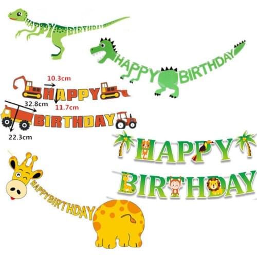 Baby happy birthday decoration pull flag birthday package party letter car animal astronaut dinosaur balloon theme pull flag