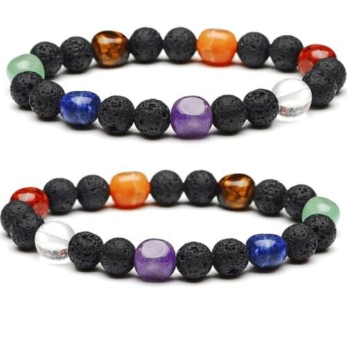 Druzy 6PC Natural Stone 8mm Random Irregular Agates Volcanic Stone Lapis Lazuli Bracelet Aura Rough Stone 7 Chakra Yoga Bracelet