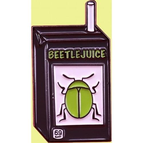 Beetle Fruit Juice Box drink enamel pin Betelgeuse Tim Burton fantasy horror comedy film brooch jewelry badge