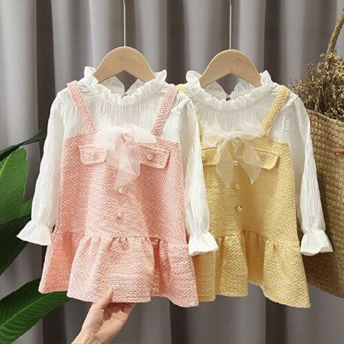 Fake Two Piece T-Shirt Dress Fashion Princess Newborn Kids Spring Long Sleeve Baby Girls Mesh Infant Children Cute Clothing