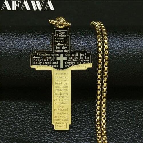 Christian Bible Cross Stainless Steel Gold Color Statement Necklace Women/Men Jewelry collares de acero inoxida NXH36S02