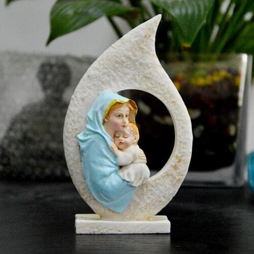 CATHOLIC MARY HOLDING JESUS RESIN SMALL ORNAMENT FIGURES VIRGIN MARY FIGURINE MADONNA JESU CRAFTS STATUETTE HEIGHT ABOUT 12.5CM