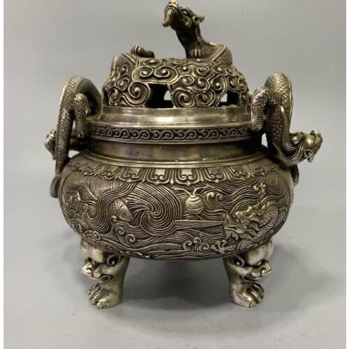 China White copper dragon incense burner crafts statue