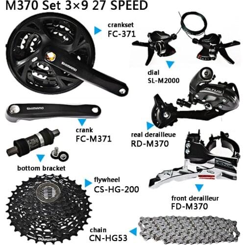ALTUS M370 Kits 9/27-Speed Mountain Bike RD-M370 Front & Rear Derailleur,SL-M2000 Dial,BB-UN26 Bottom Bracket,CS-HG-200 Flywheel
