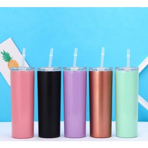 Stainless Steel 20oz Tumblers With Lid Straw Skinny Cup Coffee Mugs Double Wall Vacuum Flask Insulated Cup Thermos Water Bottle
