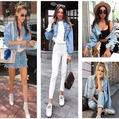 Denim womens European and American womens loose BF wind fringed denim short jacket jacket short denim jacket