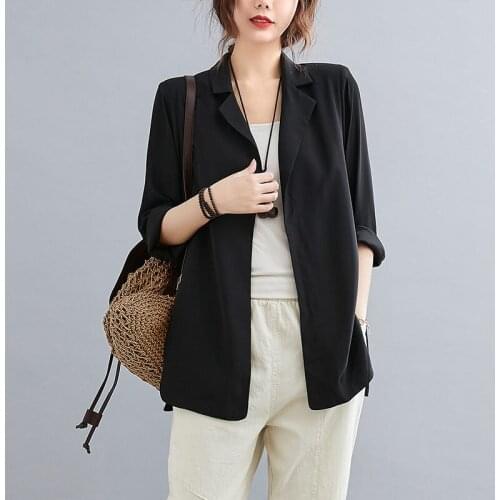 Without Buckle Summer Blazer 2021 New Spring Simple Womens Thin All-Match Drape Suit Jacket Casual Loose Black Top zh381