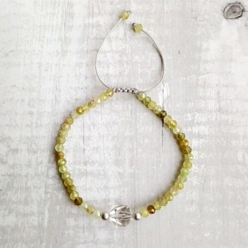 Lii Ji Natural Green Garnet,Clear Quartz 925 Sterling Silver Platinum Plated Adjustable Bracelet Sparkling Delicate Jewelry