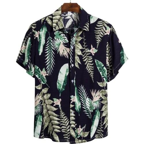 Men Slim Floral Short Sleeve Shirt Men Fashion Lapel Tropical Plant Printing Single-breasted Lapel Loose Top SummerCasual Shirt