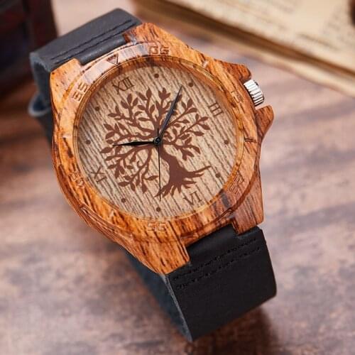 7 Color Fashion Creative Life Tree Imitation Wood Watch Men Women Quartz Imitate Wooden Watch Soft Leather Band Wristwatch