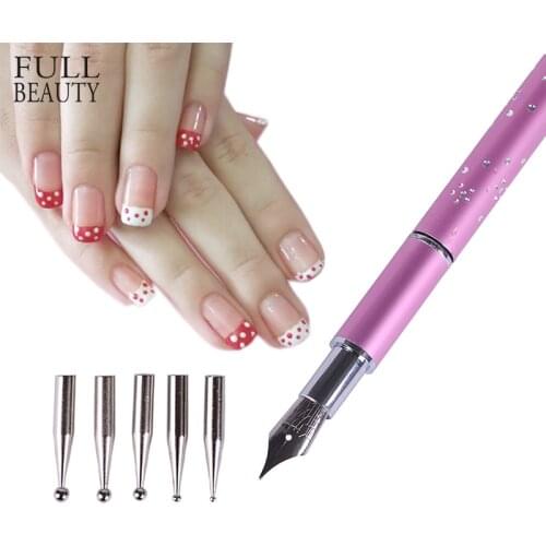 Full Beauty 6pcs/set Nail Dotting Pen Set Pro Steel Removable Drawing Pen Head for Nail Art DIY Salon Manicure Decor Kits CHD002