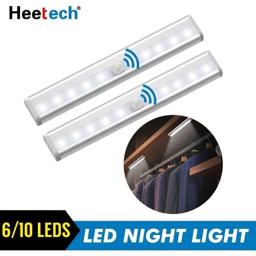 PIR LED Motion Sensor Night Light 6/10 LEDs Wall Lamp Cupboard Wardrobe Bed Under Cabinet Night Light For Closet Stairs Kitchen
