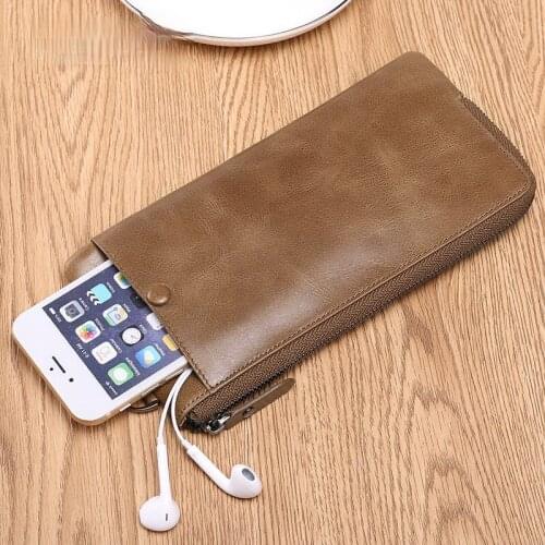New Mens Fashion Long Wallet Soft Leather Wallet Large Capacity Mobile Phone Bag Multi-function Card Package Casual Purses Male