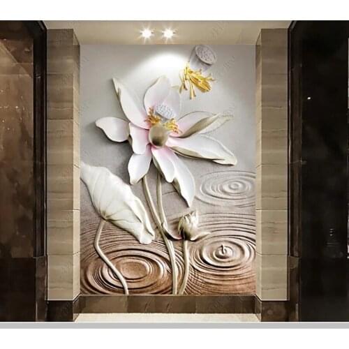 Papel de parede Chinese style lotus porch relief 3d wallpaper,living room bedroom wall papers home decor bar mural