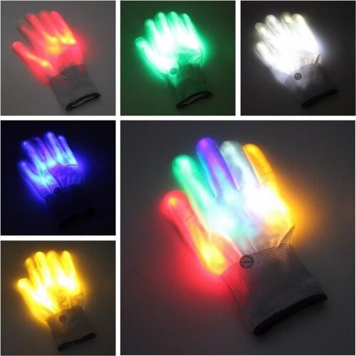 A Pair Cool LED Rave Flashing Gloves Adult Child Glow Light Up Finger Tip Lighting Glove Christmas Halloween Wedding Decoration