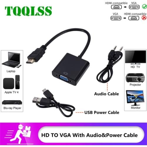 TQQLSS HDMI to VGA Adapter Male To Famale Converter 1080P Digital to Analog Video Audio For PC Laptop Tablet HDMI TO VGA