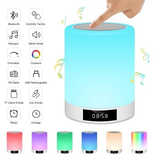 Rechargeable Smart LED Touch Control Night Light Portable Lamp Dimmable RGB Color Change Night Light with Bluetooth Speaker