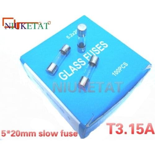 100pcs/box 5*20mm 3.15A 250V slow fuse 5*20 T3.15A 3150mA 250V Glass Fuse 5mm*20mm New and original