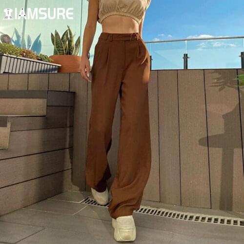 IAMSURE Casual Loose Suitpants Vintage Solid High Waisted Trousers Women Wide Leg Pants Elegant Fashion Office Ladies Autumn 90S