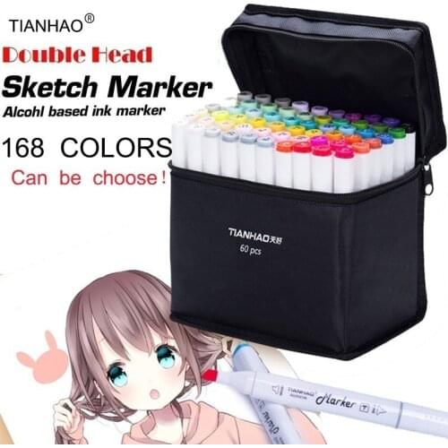 TianHao 168 Colors Profession Sketch Markers Alcohol Based Dual Head Brush Markers Pen For Drawing Manga Art Supplies Markers