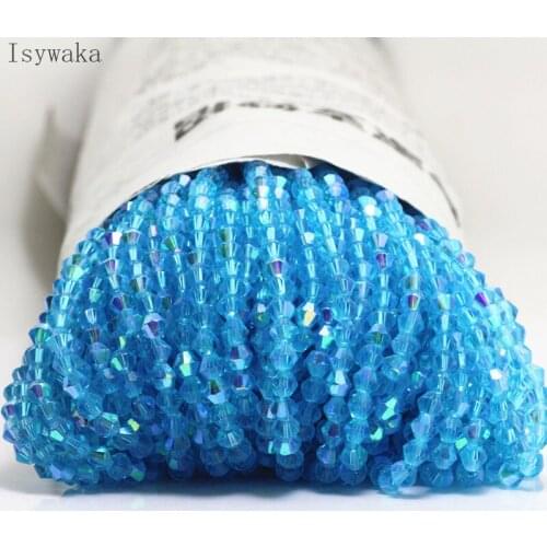 Isywaka Lake blue Half AB 100pcs 4mm Bicone Austria Crystal Beads charm Glass Beads Loose Spacer Bead for DIY Jewelry Making
