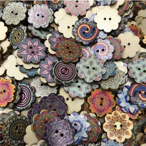 500PCS Retro Series Flower Wood Buttons for Handwork Sewing Scrapbook Clothing Crafts Accessories Gift Card Making DIY 20mm 25mm