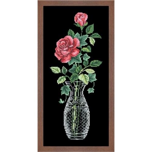 Rose in vase aida fabric cross stitch kits 18ct 14ct 11ct black fabric cotton thread hand embroidery DIY handmade needlework