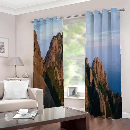 Hand-painted mountain peaks landscape Curtains large window For Living room Bedroom Blackout Drapes Sets 2 Panels With Hooks