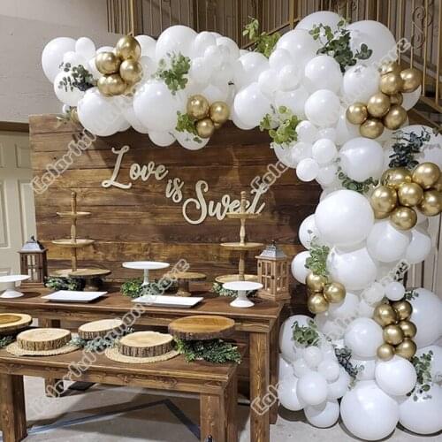 105pcs Birthday Party Wedding Background White Latex Balloon Arch Gold Balloon Garland Baby Shower Event Celebration Decoration