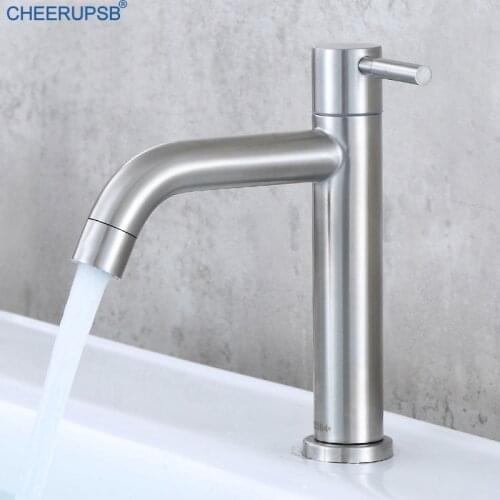 Robinet Lavabo Bathroom Single Cold Basin Faucet Stainless Steel Tap Deck Mount Stream Water Filtered Faucets Ceramic Spool Taps