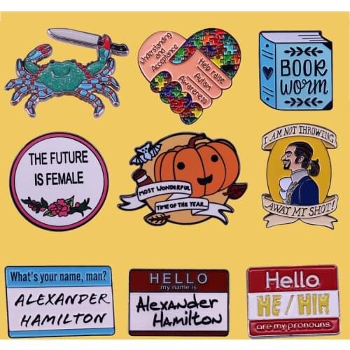 SP495 Cute Crab Enamel Pins and Brooches for Women Men Lapel Pin Backpack Bags Badges Kids Halloween Gift