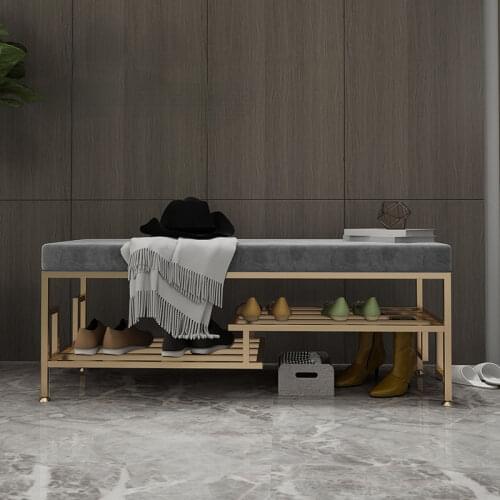 Super soft velvet light luxury shoe changing stool comfortable cushion home doorway seat shoe rack delicate tread line Nordic