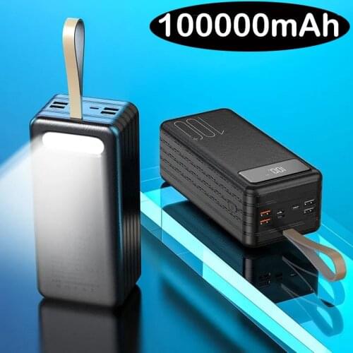 100000mAh Power Bank Portable Charger 4 USB LED Poverbank External Battery Powerbank for iPhone 12 iPad Macbook Phones Tablets