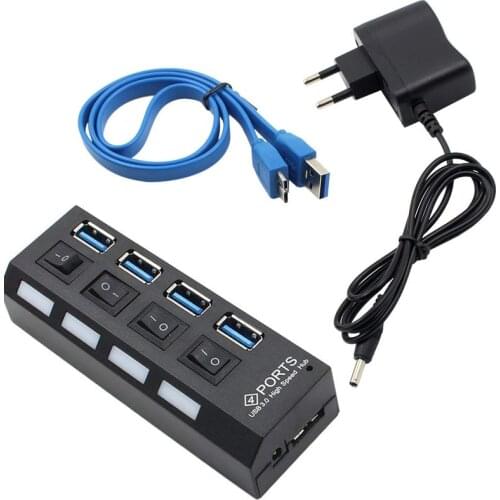 4 Port USB HUB 3.0 High Speed 4 USB 3.0 Hub with EU/US/AU/UK Power Adapter Multi USB Splitter On/Off Switch For Laptop Computer