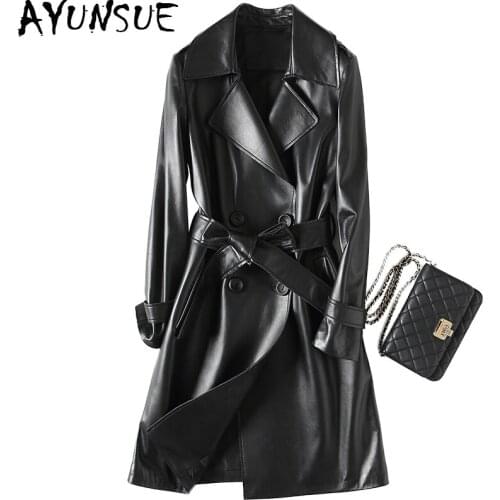AYUNSUE Genuine Leather Jacket Women 2020 Fashion Real Sheepskin Coat Long Trench Female With Belt Autumn Winter Jackets YFG7019