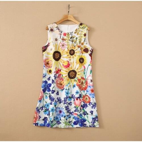 Europe and the United States womens clothing New Summer 2021 Sleeveless sunflower print nail bead Fashion dress