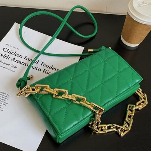 Womens Handbag Green Small Flap Baguetue Shoulder Bag Thick Metal Chain Women Clutch Bags Designer Luxury Ladies Shoulder Purse