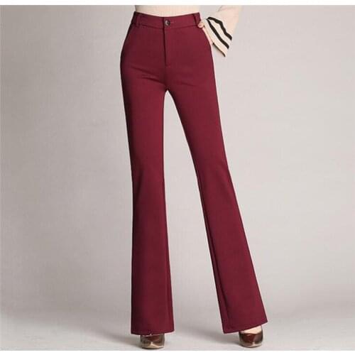 Womens Pants Casual Loose Slim Flared Trousers High Waist Formal Trousers For Woman Skinny Solid Office Lady Wear Plus Size