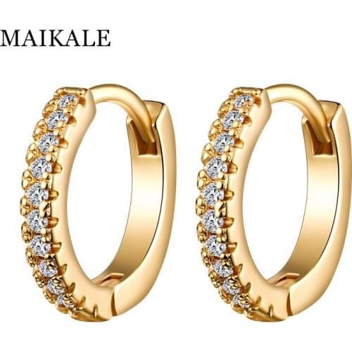 MAIKALE Trendy Round Circle Earrings Paved Cubic Zirconia Gold Color Plated Small Stud Earrings for Women Jewelry Classic Gifts