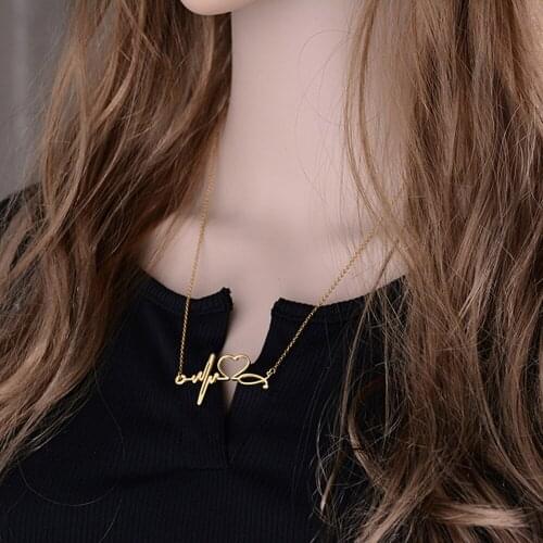 Simple Stainless Steel Love Heart Choker Necklace Women Stethoscope Heartbeat Pendant Necklace Lovers Valentines Day Gift