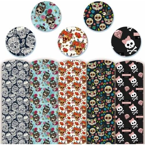 Halloween Synthetic Leather Cute Skull Printed Fabric Eco leather Bows Making DIY Crafts Supplies Handmade Shoes 22*30cm A4 1pc