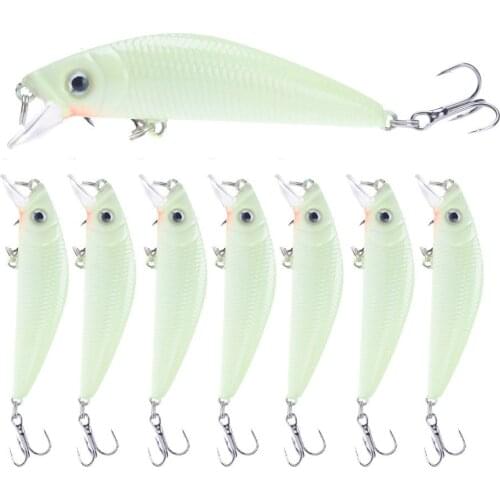 1pcs Noctilucent minnow baits 7cm 8g Artificial 3D eyes Hard Bait Luminous Minnow Fishing lures with treble hook perch wobbler