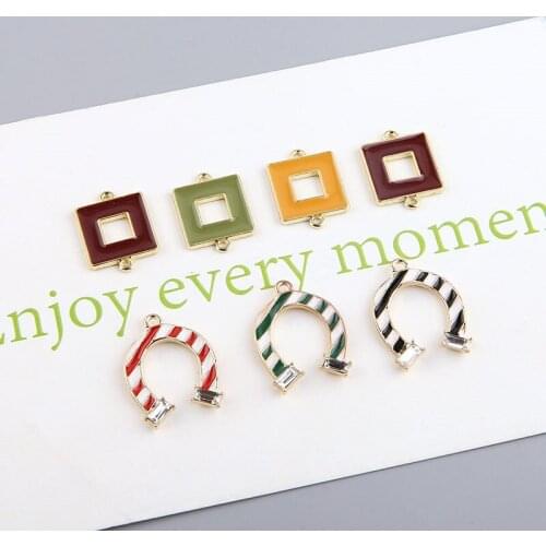 10pcs New Fashion Alloy Drop Oil Small Fragrance Hollow Square Striped Round Drop Earring For Women Diy Jewelry Accessories