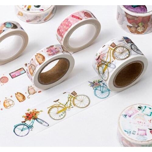 12Designs 15/20/30mm*8M Bicycle /Perfume/Girls /Butterfly /Tie Pattern Japanese Washi Decorative Adhesive DIY Masking Paper Tape