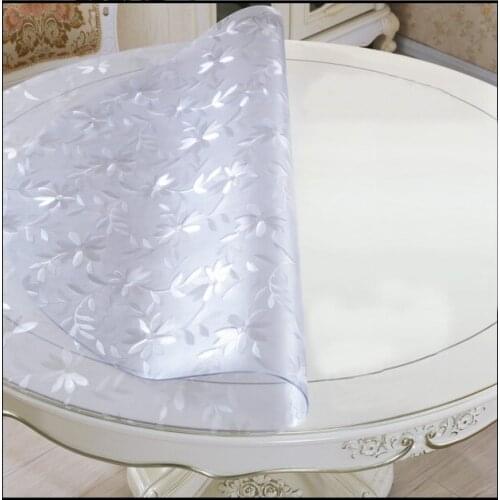 2020 Creative Transparent Frosted PVC Table Cloths Round Flower Pattern Table Covers Soft Glass Waterproof Crystal Boards Decor